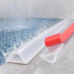 alophoty Shower Threshold Water Dam Barrier - 98" Collapsible Self-Adhesive Silicone Water Stopper for Walk-in Shower, Wet & Dry Separation for Bathroom & Kitchen, ADA Accessible, Clear