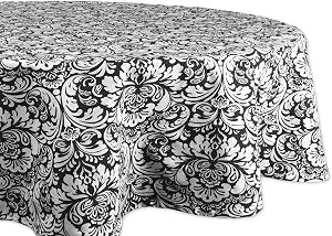 DII Damask Cotton Tablecloth, 70" Round, Black