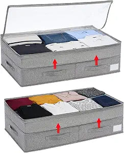 Under Bed Storage Containers with Lids, Foldable Underbed Organizer with Handles, Large Closet Storage Bins for Clothes, Blankets, Shoes, Bedroom Organization (2 Pack)
