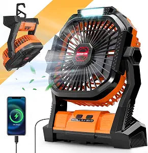 Camping Fan Rechargeable, 20000mAh Battery Powered Portable Fan with LED Lantern,4-Speed, USB C Battery Operated for Camping Travel Bedroom Home Tent Office Beach Desk Fishing Table - Orange