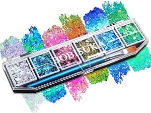 Chameleon Face Body Glitter Palette, 6 Color Pressed Multi Chrome Chunky Glitter for Eyes Face Hair Body, Festival Makeup for St Patrick���������s Day, Mardi Gras, Halloween Christmas