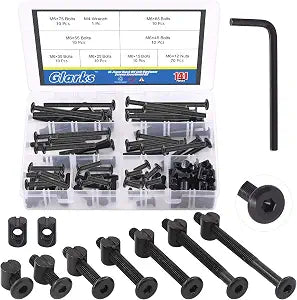Glarks 141Pcs Baby Bed Crib Screws Hardware Replacement Kit, M6x15/ 25/35/ 45/55/ 65/ 75mm Black Hex Socket Cap Screws and Nuts Assortment Kit for Chair Table Cabinets Furniture