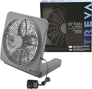 Treva 10 in Portable Desktop Battery Fan 2-Speed with AC Adapter Graphite
