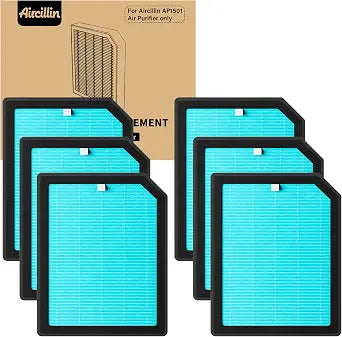 Aircillin Air Purifier AP1501 Replacement Filters 6-Pack, H13 True HEPA Filter, Activated Carbon Filter(AP1501)