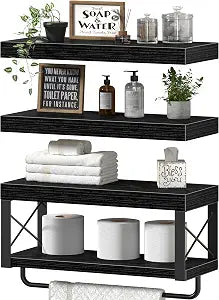 QEEIG Bathroom Shelves Over Toilet (Black, Set of 3, 15.7")