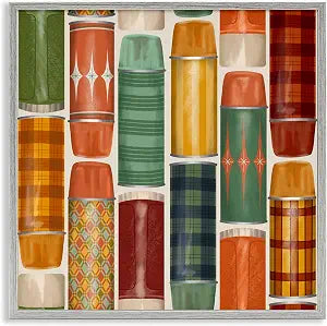 Retro Thermos Plaid Still Life, 17 x 17 Inch Framed Gicle Print