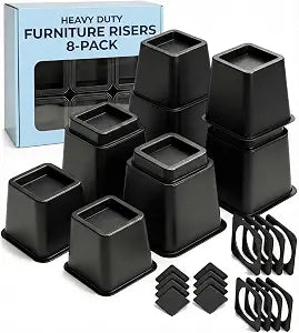 Bed Risers - Dorm Room Essentials - 3 & 5 Inch Adjustable Furniture Risers