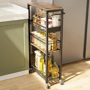 Slim Rolling Storage Cart, 4 Tier Narrow Storage Cart, 7.1in(W)