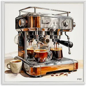 Sleek Espresso Machine Kitchen, 17 x 17 Inch Framed Gicle Print