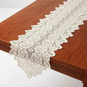Lace Table Runner Doilies Small Oval Beige Dresser Scarf Handmade Crochet Placemats Dresser Cover Top for Bedrooms Furniture Living Room Dining Decor(46.46 x 12.6 Inch)