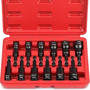 12-Piece Magnetic Nut Driver Set - Premium Impact Power Hex Nut Driver Drill Bit Master Kit, SAE & Metric, 1/4-Inch Quick-Change