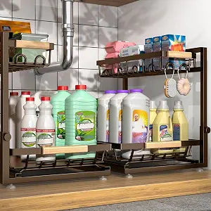 Sevenblue 2-Pack 2-Tier Height Adjustable Under Sink Organizer & Storage (Brown)