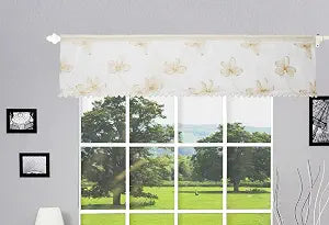 Violet Linen Royalty Floral Pattern, Polyester, Lace, Tulle Knitting Sheer Fabric, Gold, 60 Inch x 18 Inch, Straight, Decorative Window Treatment Rod Pocket Curtain Straight Valance