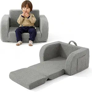 Toddler Chair, 2-in-1 Foldable Kids Couch for 1-3 Years Old, Grey