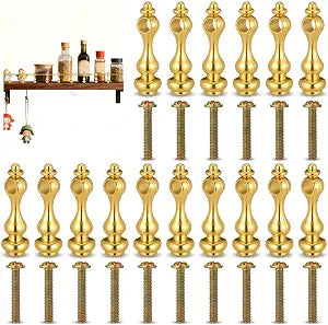 16pcs Railing Bracket Spindles, Gallery Rails for Shelves Furniture Connectors, Metal Post End Caps, Brass Color Shelf Rail Brackets Cabinets Gallery Spindles for Railing, Bar Cart And Cabin