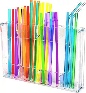 Straw Holder for Cabinet Door & Wall Acrylic Straw Organizer Storage Box for Reusable Straws, Coffee Sticks, Space Saving Kitchen Organizer