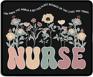 Floral Nurse Mouse Pad for Desk, Nurse Office Supplies,Nursing Staff Appreciation Gifts Mouse Pads Mousepad for Computers Laptop Desk Dorm, Nursing Gifts for Women, 9.5x7.9 Inch (Black),L037