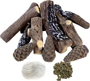 10pcs Fake Fireplace Logs, with Pine Cones, Small Size