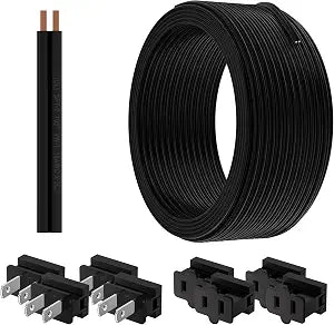 18 Gauge 2 Conductor Electrical Wire 100 FT, with 4 Sets of Vampire Plugs