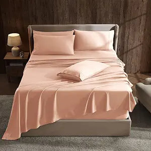 Hearth & Harbor 6Pc King Size Bed Linen Set - Extra Deep Pocket, Microfiber, Peach - Includes 4 Pillowcases, 1 Fitted, 1 Flat Sheet