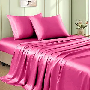 VACVELT 4pcs Hot Pink Satin Sheets Queen Set, 15-Inch Deep Pocket
