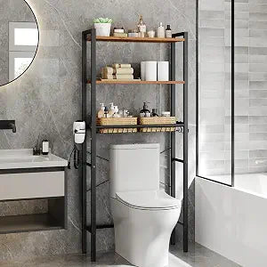 VASAGLE 3-Tier Over the Toilet Storage, Adjustable Shelves, Basket, 63''H