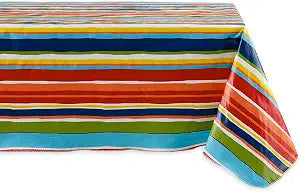 DII Vinyl Tabletop Collection Indoor/Outdoor Spill-Proof Flannel Backed Tablecloth, Rectangle, 60x84, Summer Stripe