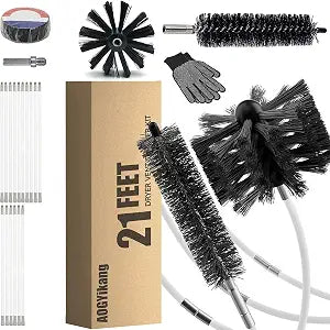 21FT Chimney Brush Kit, Multi-Purpose Dryer Vent Cleaning Brush Kit with 4" Brush Head, Professional Lint Cleaning Accessories for Chimneys, Ducts, Dryers, Crevices