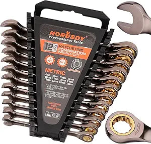 HORUSDY 12-Piece Metric Ratcheting Wrench Set | 8-19 mm | Ratchet Combination Wrenches Set with Organizer | 72-Teeth | Chrome Vanadium Steel