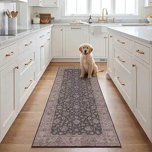 SAFAVIEH Washable Rug Tucson Collection - 2'6" x 6' Runner, Dark Grey & Beige, Slip Resistant & Easy to Clean, Ideal for Hallway, Foyer, Entryway, Bedroom (TSN111G)