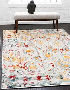 Unique Loom Rosso Collection Vintage, Geometric, Bohemian, Traditional, Distressed, Southwestern Area Rug (4' 0 x 6' 0 Rectangular, Multi/Ivory)
