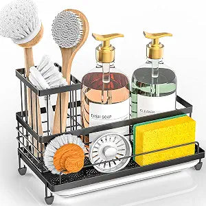 Cisily Large Capacity Kitchen Sink Caddy Organizer, Rustproof Non-Slip Sponge Holder With Dish Brush Holder Organizer, Kitchen Organization and Storage, Essentials Accessories for Countertop
