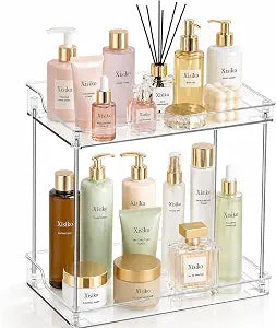 2 Tier Clear Bathroom Counter Organizer, Vanity Organizer for Skincare Makeup Perfume, Multi-Purpose Storage Shelf for Bathroom Kitchen Bedroom