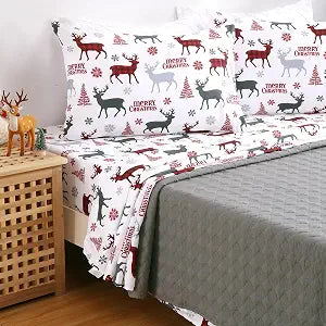 Christmas Bed Sheets King, Soft Brushed Microfiber Bed Sheet Set, 16" Deep Pocket Fitted Sheet, Flat Sheet & 2 Pillowcase Winter Holiday Sheets Set (Red Plaid, King)