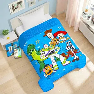 Toy Story Bedspread Twin Set - Bundle with Buzz and Woody Quilted Blanket Plus Stickers, More | Toy Story Twin Bedding Set for Kids