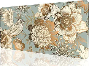 Desk Mat, 32" x 16" XXL Extended Large Gaming Mouse Pad, Desktop Decor Desk Pad, Cute Men Women Office Supplies and Accessories, XL Mouse Mat for Laptop & Keyboard, Retro Flower and Bird