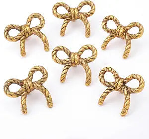 Indian Shelf 6 Vintage Gold Bow Cabinet Knobs for Drawers and Dressers