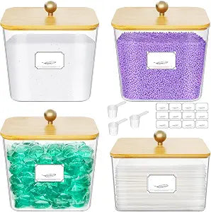 Lifewit Laundry Pods Container with Lid, 0.53+0.7gal, Natural, 4 Pcs