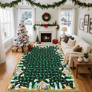 COZYLOOM Christmas Rug 5x7 Washable Rugs for Living Room Soft Low-Pile Non-Shedding Checkered Print Holiday Throw Carpet with No-Slip Backing Decorative for Dining Room Bathroom Green