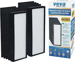VEVA Genuine 8000 Elite Pro Series Air Purifier 2 HEPA Filters & 8 Carbon Pre-Filters - Removes Allergens, Smoke, Dust, Pet Dander & Odor Air Cleaner Home & Office