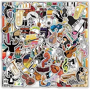 Orchestral Stickers 100 Pack Music Instrument Water Bottles Stickers-Waterproof for Skateboard,Laptop,Computer,Phone Cases,Guitars,Refrigerator,Cup,Bike-Violin Teens,Adults