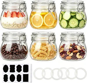 6 Pack 17oz Glass Jars with Airtight Lids, Wide Mouth Glass Storage Jars