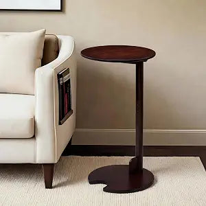 Bamboo C Shaped Table, Pedestal Table for Sofa, Chestnut