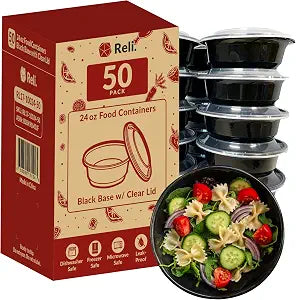 Reli. Meal Prep Containers 24 oz (50 Pack) Takeout & Carryout Food Bowls