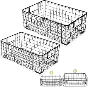 Kingrol 2 Pack Wire Storage Baskets with Handles, Metal Organizer Basket Bins for Home, Office, Nursery, Laundry Shelves Organizer