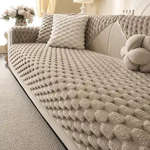 Soft Plush Faux Fur Couch Cover, Fluffy Non Slip Sectional Sofa Covers for 3 Cushion Couch, Furniture Protector Sofa Slipcover(1 PCS 36"x82" Khaki)
