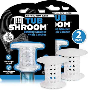 TubShroom Bathtub Drain Hair Catcher In-Drain Tub Strainer & Clog Prevention Protector, Fits Standard 1.41.75 Tub Drains, Easy Clean, Captures Human & Pet Hair out of Sight (Clear)