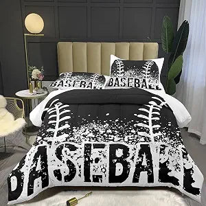 Bodhi Teen Boys Bedding Set Queen Size,Sports Bedding Set for Boys Kids,Boys Baseball Bedding Queen Size,Kids Comforter Set with Pillowcases,Black and White Comforter Set