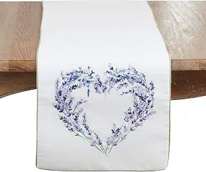 SARO LIFESTYLE Lavender Heart Print Table Runner Decorative Non-Reversible Lined Table Runner for Spring, Valentines Day & Everyday Dining, 16"x72"