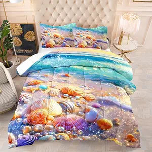 Luxury Ocean Breeze Comforter Set Twin, Seashell Pearl 2 Pillowcases